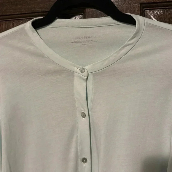 Eileen Fisher Long Sleeve Blouse Light Mint Green Womens Med 100% Cotton EUC - Picture 3 of 11